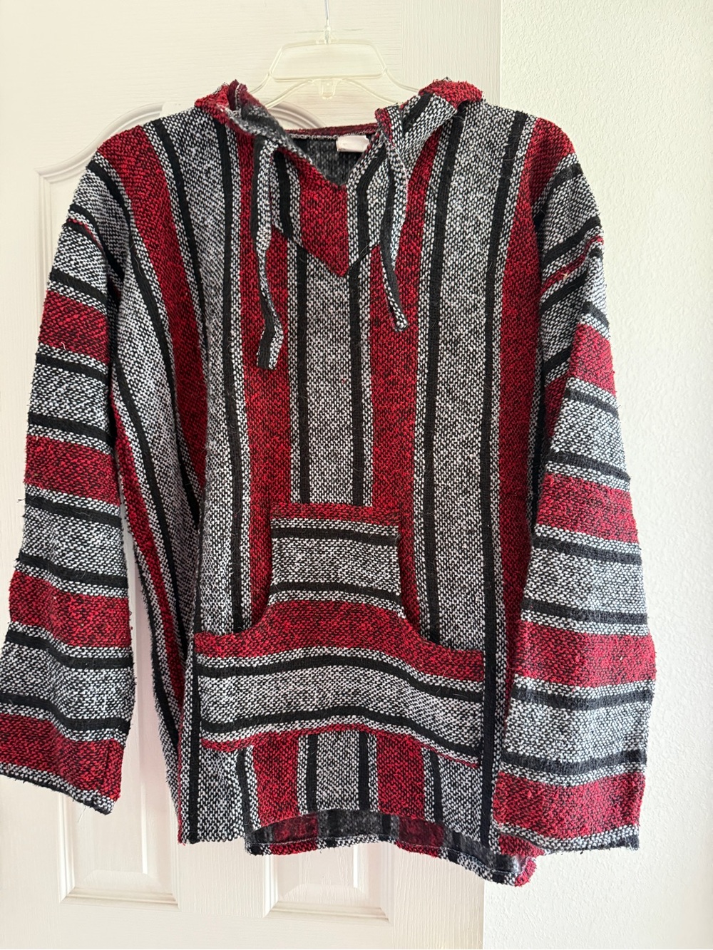 Red & Gray Striped Hooded Baja Pullover
